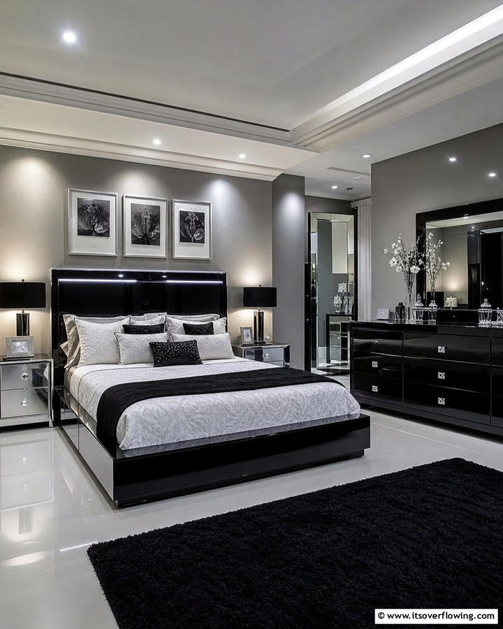 High Gloss Furniture - 20 Black and Silver Bedroom Ideas for a Sleek Aesthetic