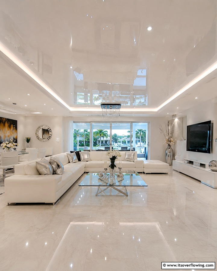 High Gloss Pop Finish - 30 Pop Ceiling Design Ideas for Modern Home Interiors