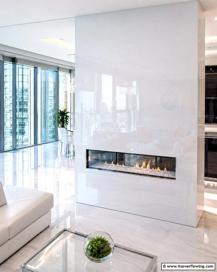 High Gloss Quartz for a Modern Touch - 25 Quartz Fireplace Surround Ideas for a Sleek Look