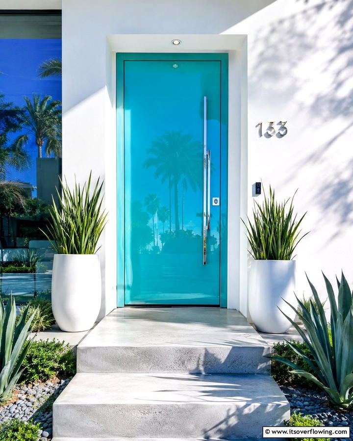 High Gloss Turquoise Finish - 20 Turquoise Front Door Ideas for a Pop of Color