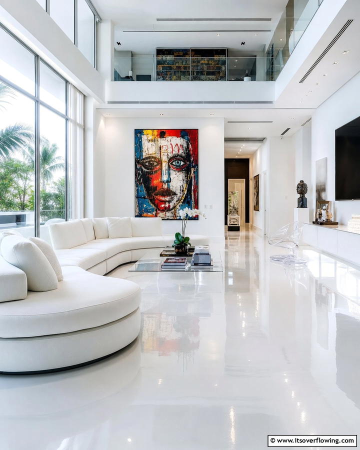 High Gloss White Finish - 20 Indoor Concrete Floor Paint Ideas for a Modern Look