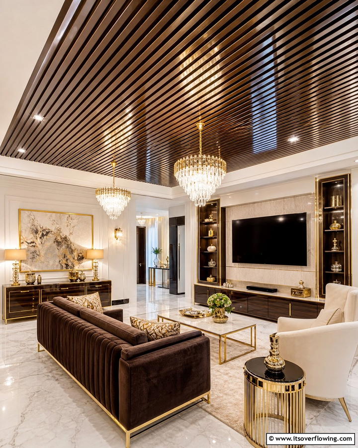 High Gloss Wood Slat Ceiling - 30 Wood Slat Ceiling Ideas for Textured Modern Interiors