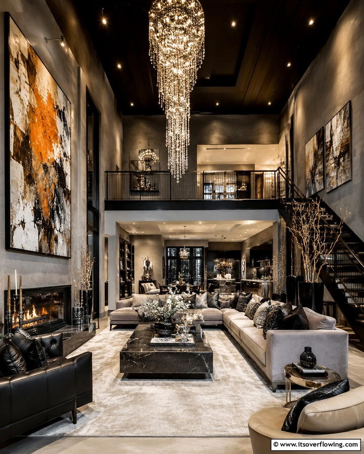 High Impact Ceilings in Tall Rooms - 25 Black Ceiling With Grey Walls for a Dramatic Look