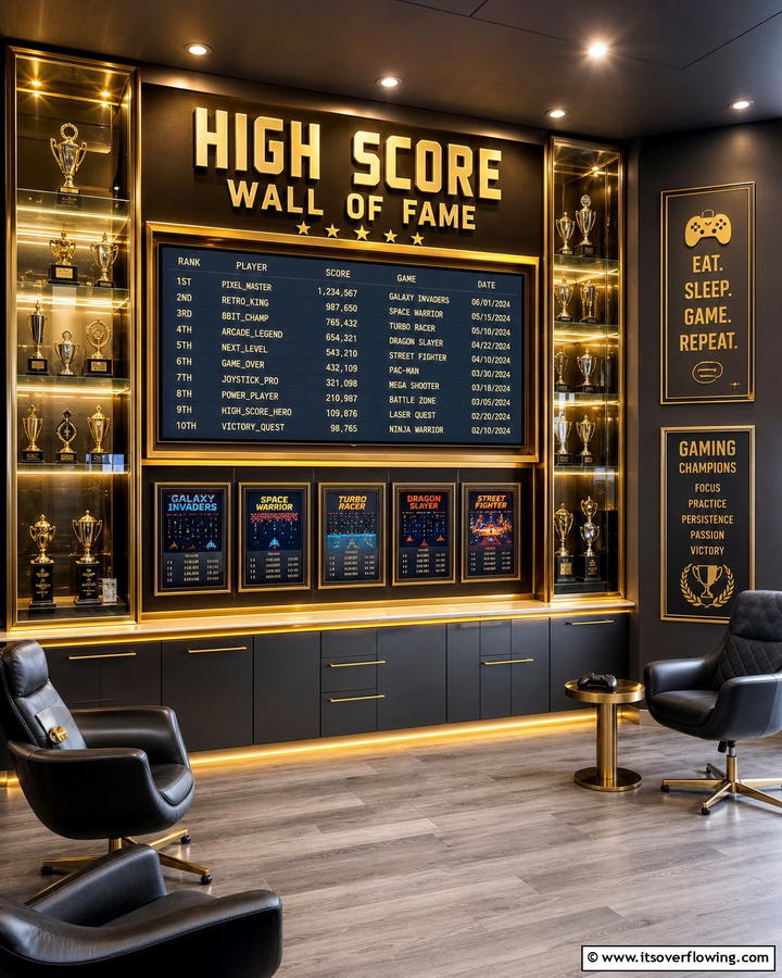 High Score Wall of Fame Room - 30 Game Room Ideas for Fun Home Entertainment Spaces