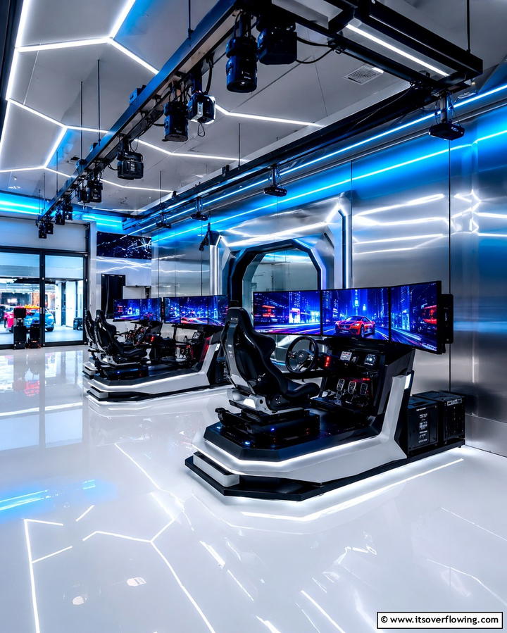 High Tech Arcade Experience - 30 Garage Game Room Ideas for Ultimate Entertainment Zones