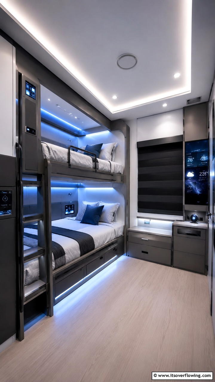 High Tech Bunk Room with Smart Features - 30 Bunk Room Ideas for Fun and Functional Kids’ Spaces