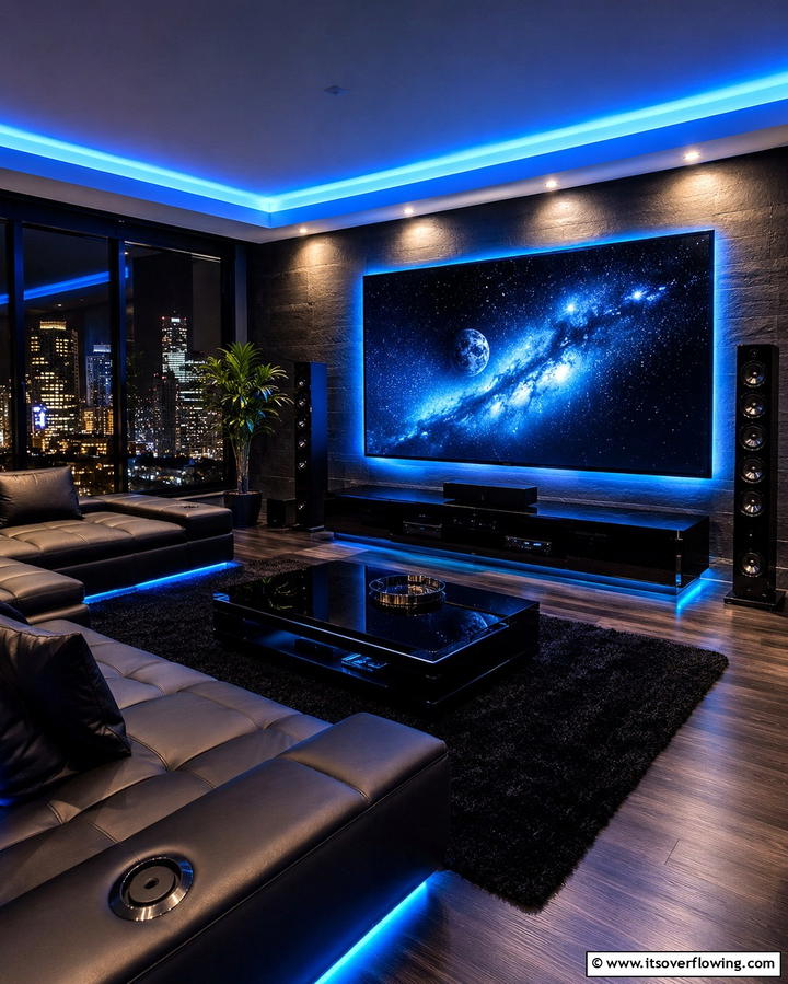 High Tech Entertainment Center - 30 Bachelor Room Ideas for Modern Masculine Spaces