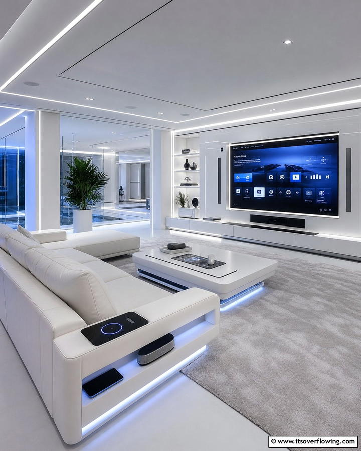 High Tech Haven - 21 Living Room Design Ideas for a Cozy & Chic Atmosphere