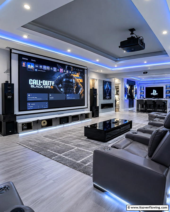 High Tech Projector Setup - 25 Exciting Arcade Room Ideas for Game Lovers