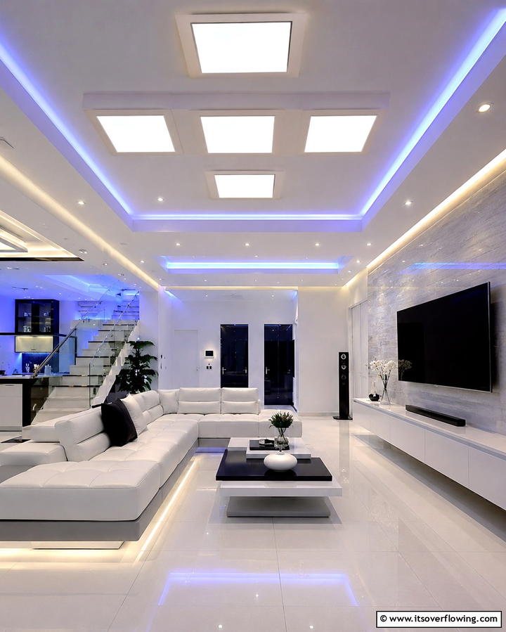 High Tech Smart Illumination - 30 Living Room Ceiling Lighting Ideas- Elevate Your Space
