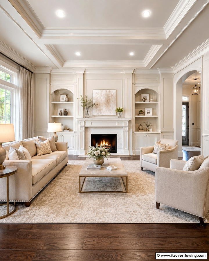 Highlight Architectural Features with Neutral Paint - 25 Magnolia Living Room Ideas for Timeless Elegance