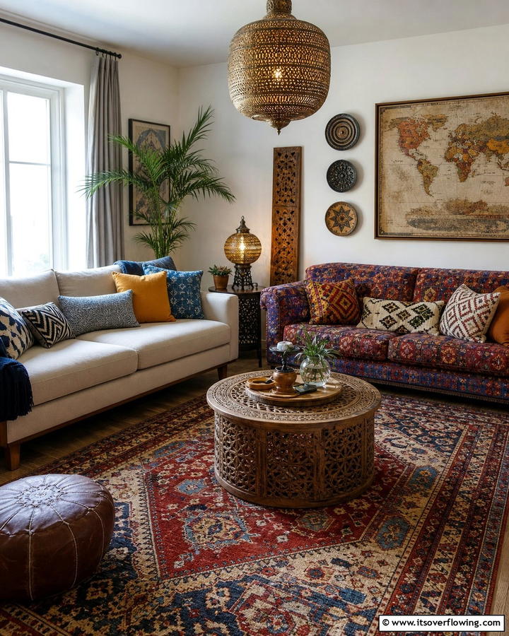 Highlight Cultural Influences - 20 Mismatched Sofas in Living Room Ideas for Eclectic Style
