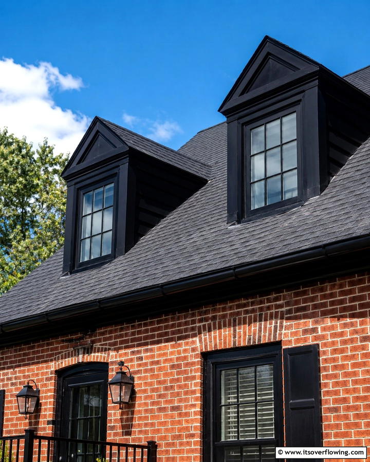 Highlight Dormer Windows with Black Trim - 25 Red Brick House with Black Trim Design Ideas