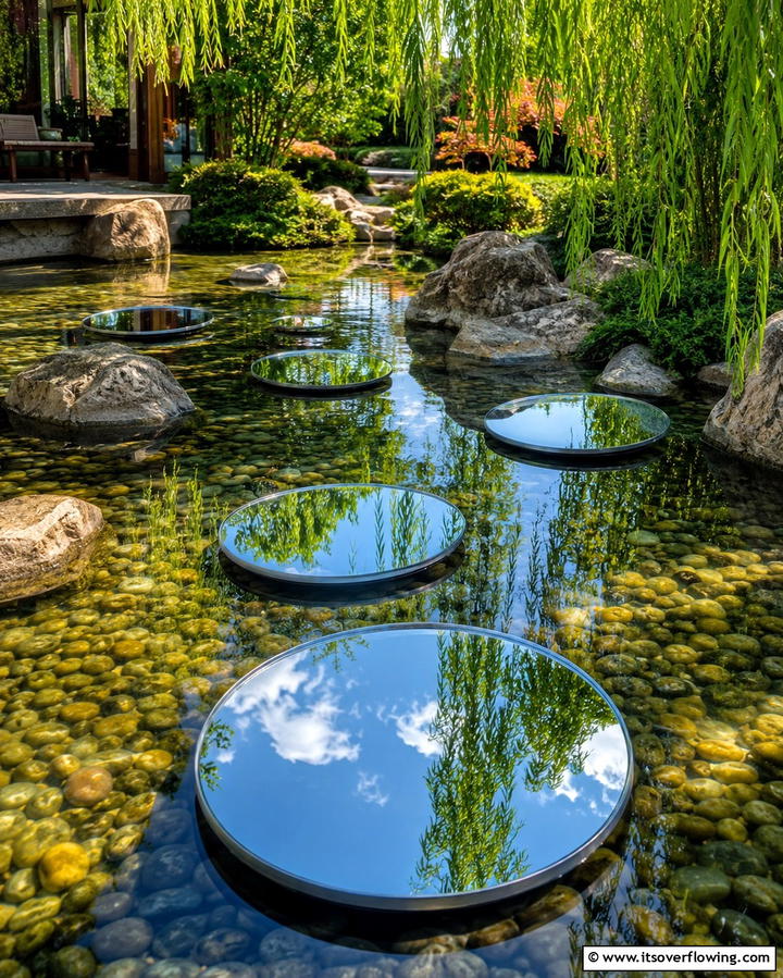 Highlight Water Elements With Floating Mirrors - 25 Garden Mirror Ideas to Enhance Outdoor Spaces