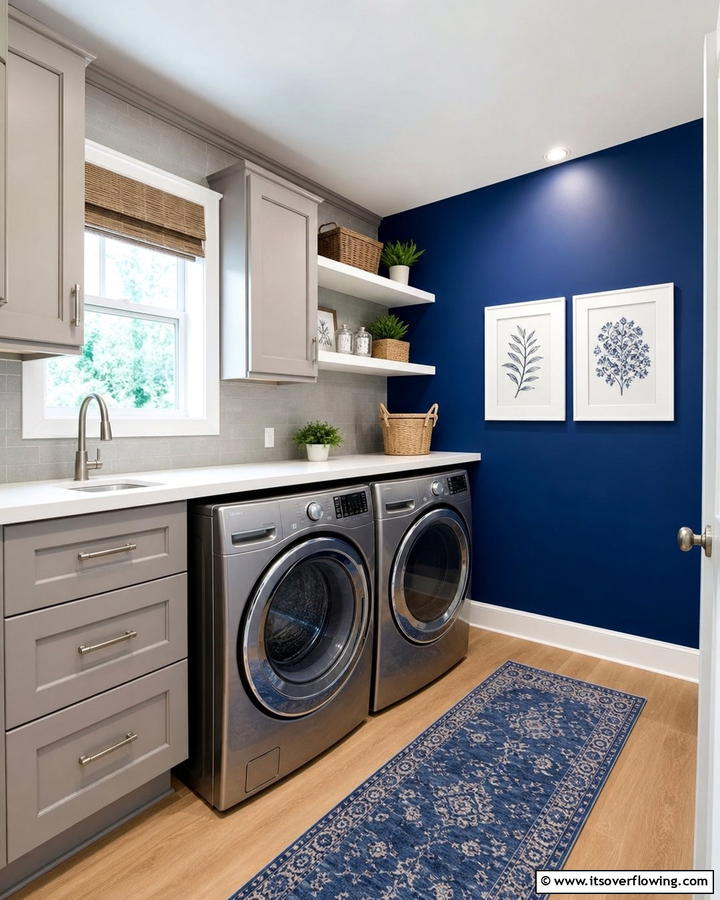 Highlight a Blue Accent Wall - 25 Blue Laundry Room Ideas for a Fresh and Clean Look