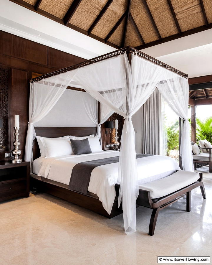 Highlight a Canopy Bed - 25 Tropical Bedroom Ideas for a Relaxing Retreat