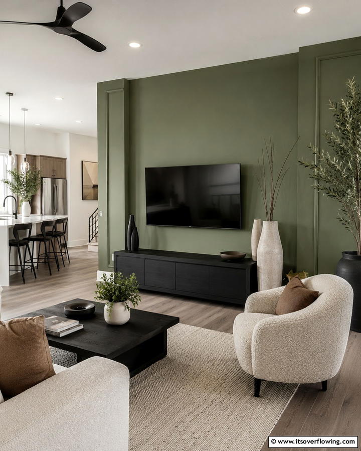 Highlight with Green Accent Walls - 25 Green Living Room Ideas for a Fresh and Calming Space