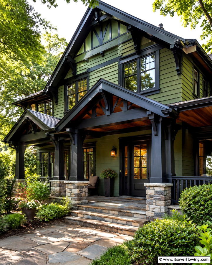 Highlighting Architectural Details - 25 Green House Exterior With Black Trim Ideas