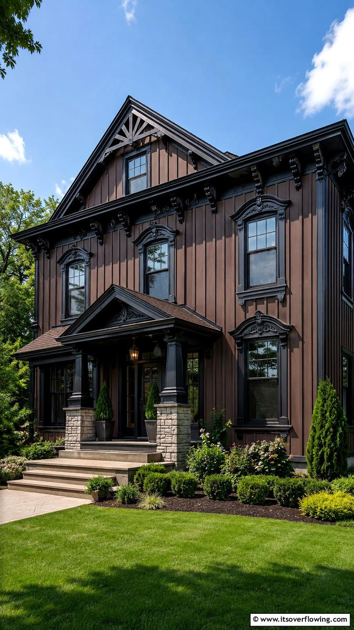 Highlighting Architectural Features - 30 Dark Brown House With Black Trim Exterior Design Ideas