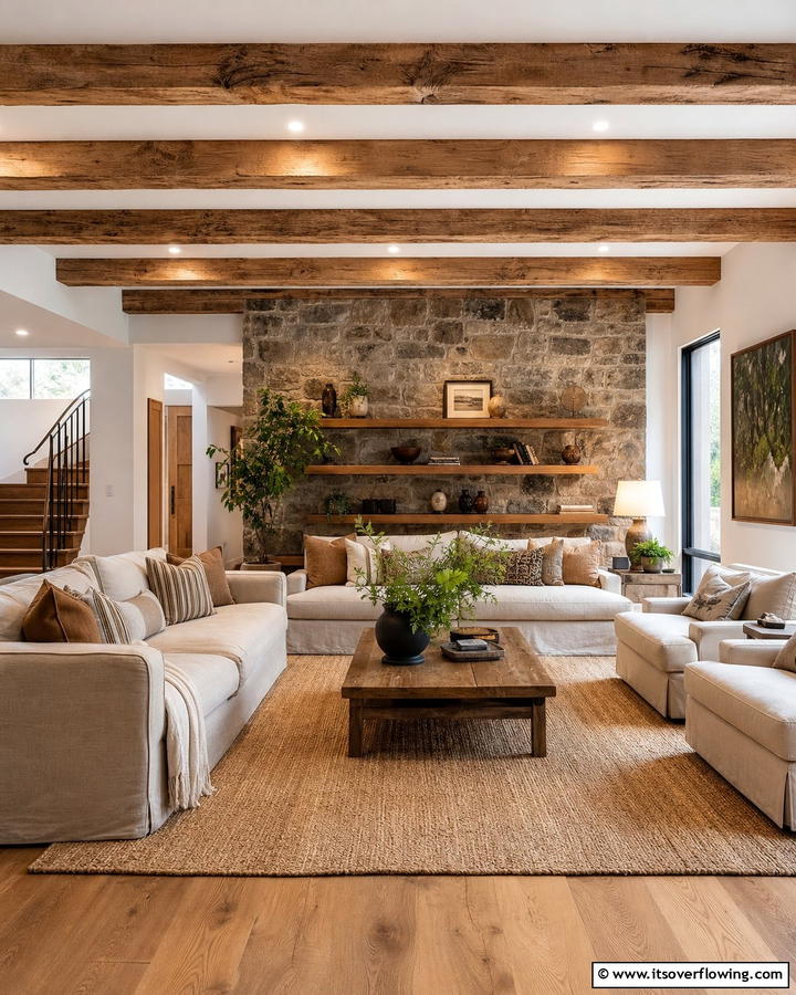 Highlighting Exposed Beams - 20 Natural Living Room Ideas for a Calm Retreat