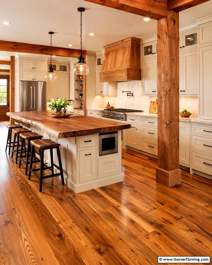 Highlighting Natural Wood Elements - 25 Off-white Kitchen Cabinets for a Timeless Look