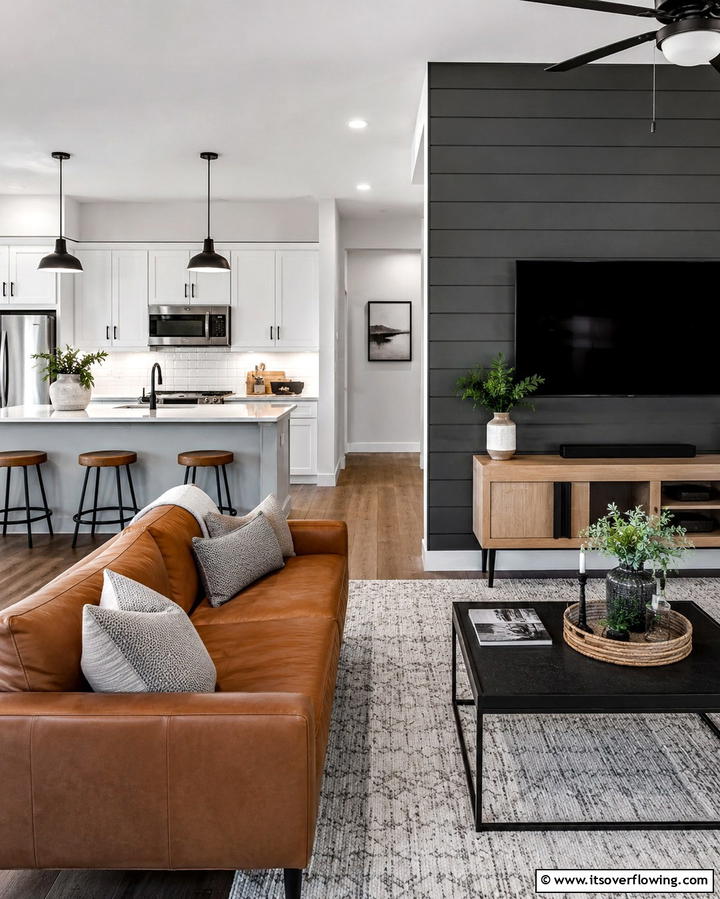 Highlighting with Accent Walls - 25 Open Kitchen Living Room Ideas for a Spacious Feel