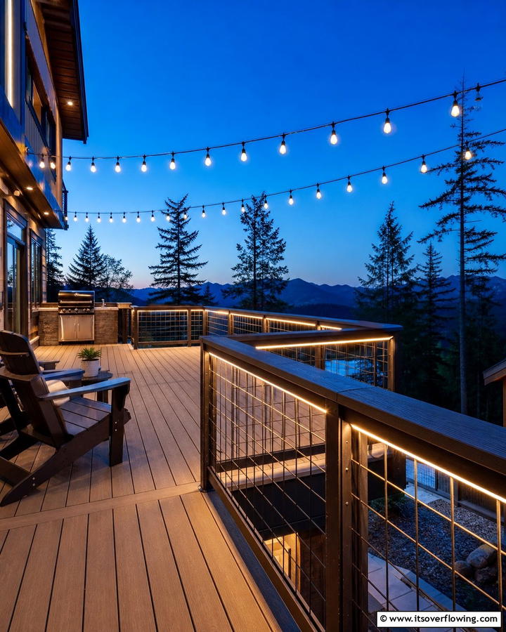 Hog Wire Railing with Built In Lighting - 20 Hog Wire Deck Railing Ideas for Rustic Charm