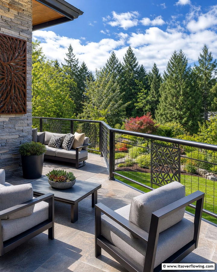 Hog Wire Railing with Decorative Inserts - 20 Hog Wire Deck Railing Ideas for Rustic Charm