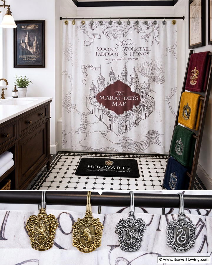 Hogwarts Crest Shower Hooks - 20 Harry Potter Bathroom Ideas for Magical Spaces
