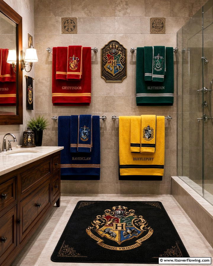 Hogwarts House Themed Towels - 20 Harry Potter Bathroom Ideas for Magical Spaces