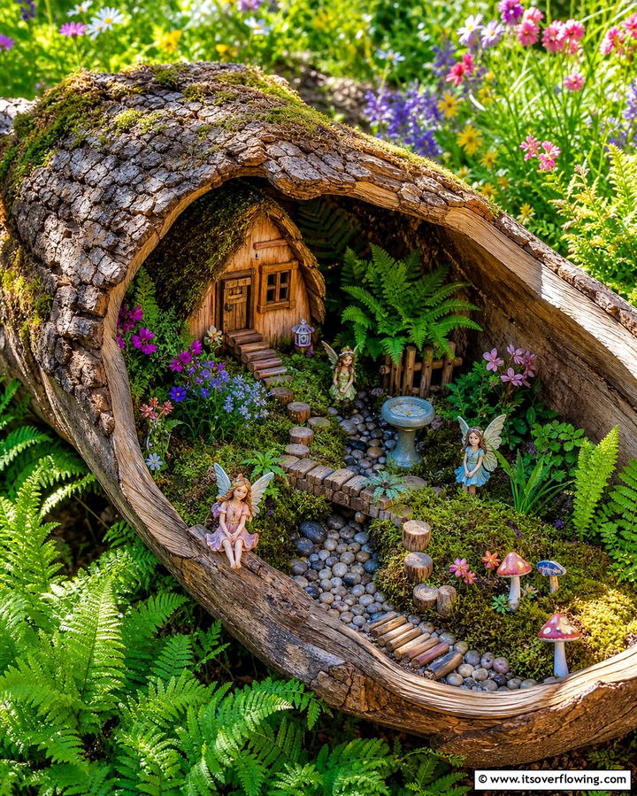 Hollow Log Fairy GardenExact - 25 Fairy Garden Container Ideas for a Magical Touch