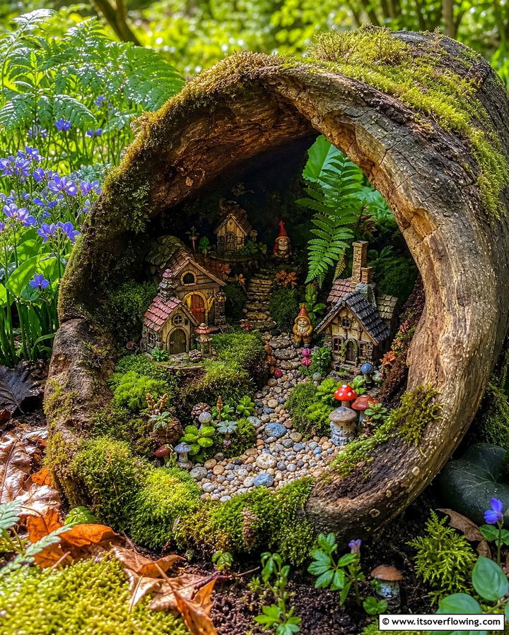 Hollow Log Fairy GardenOne - 25 Fairy Garden Container Ideas for a Magical Touch
