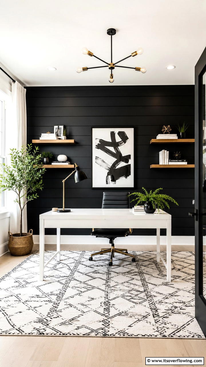 Home Office Inspiration - 30 Black Shiplap Wall Ideas for Timeless Interior Accents