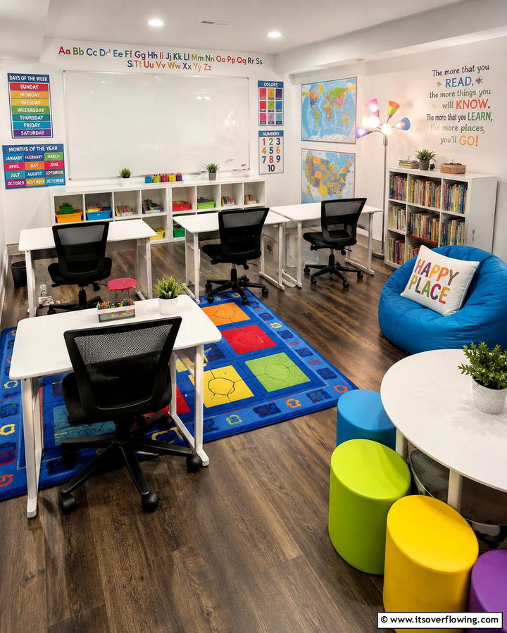 Home Schooling Area - 25 Basement Decorating Ideas to Transform Your Space