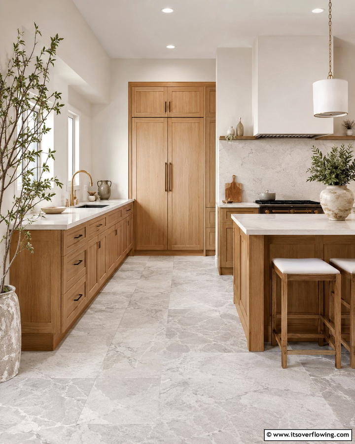 Honed Marble Sophistication - 25 Marble Kitchen Floor Ideas for Timeless Elegance