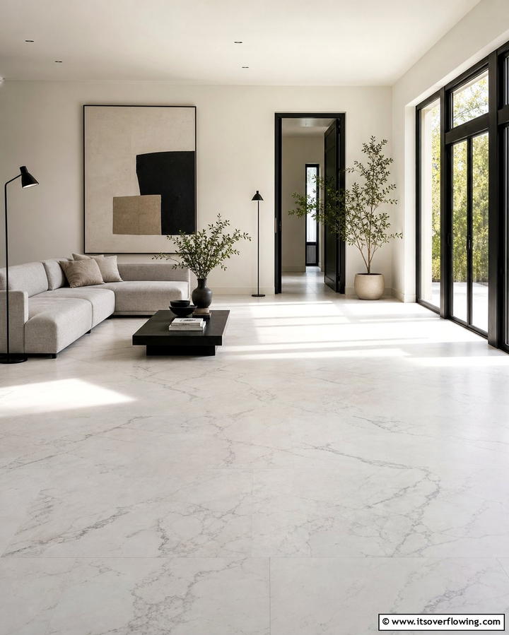 Honed Marble for a Matte Look - 25 Marble Floor Living Room Ideas for a Luxurious Space