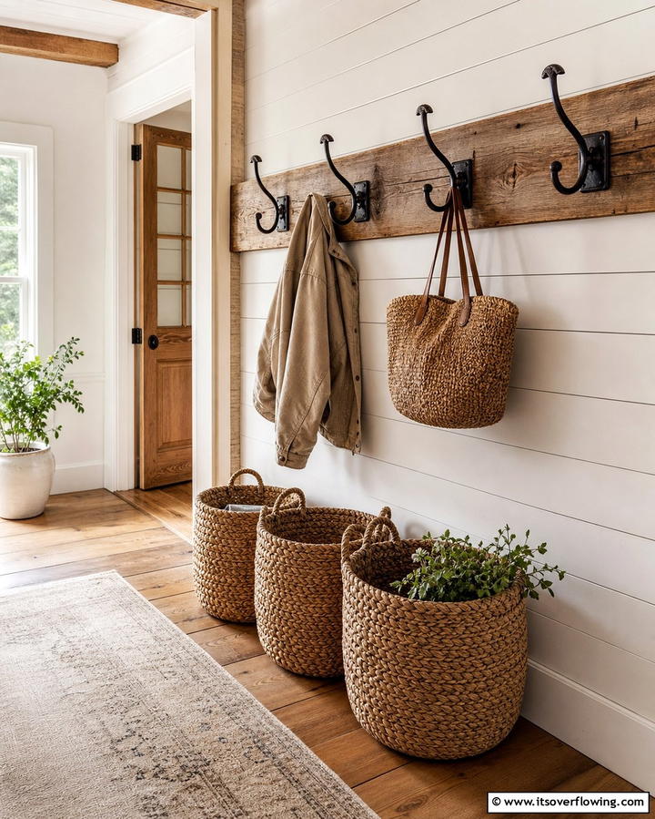 Hooks and Baskets for a Rustic Touch - 25 Hallway Storage Ideas to Maximize Space