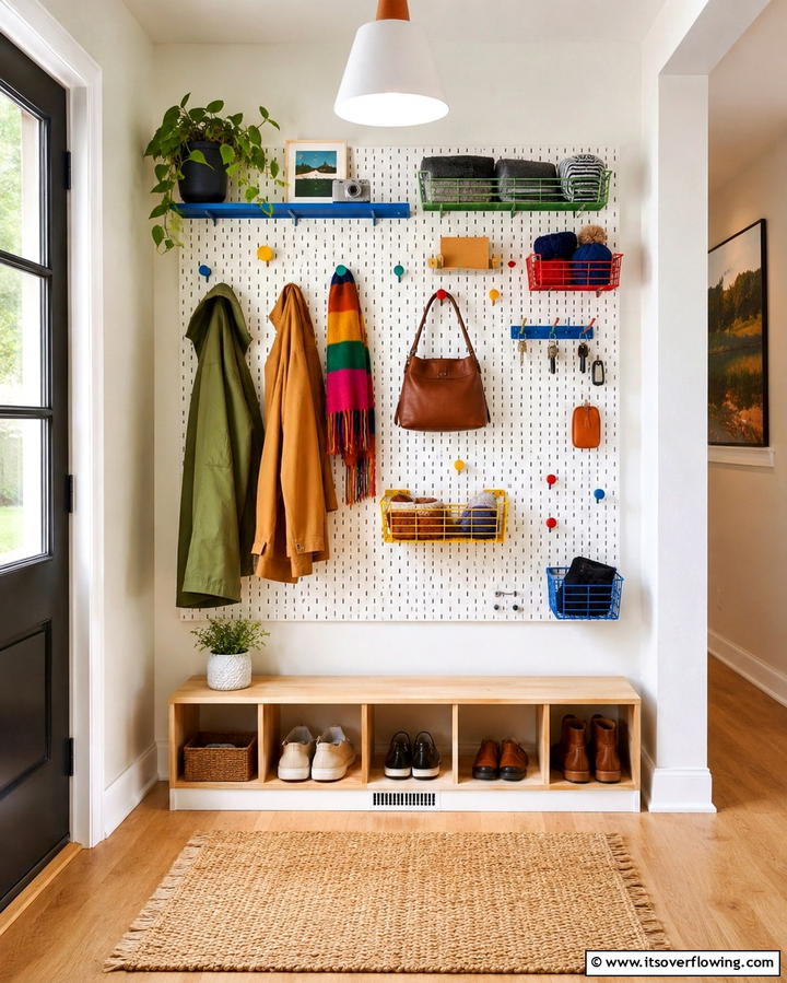 Hooks and Pegboard System - 25 Entryway Closet Ideas to Maximize Storage and Style