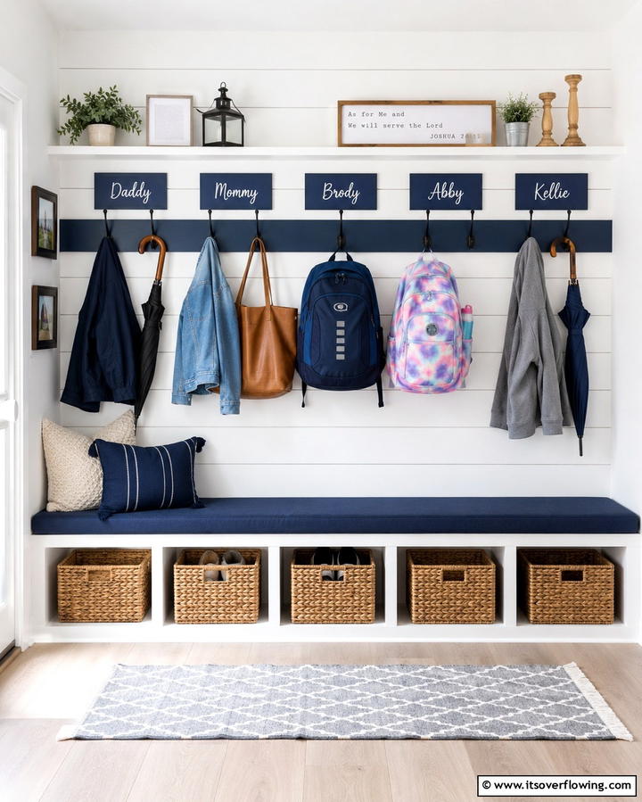Hooks with Labels for Personalized Organization - 25 Entryway Storage Ideas for Organized Homes