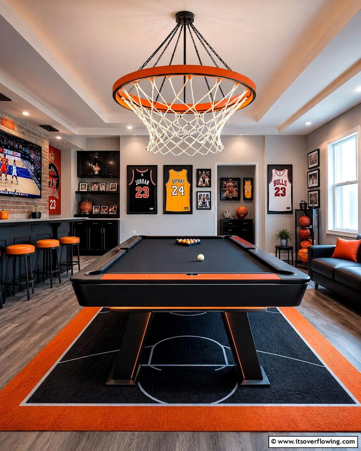 Hoop Inspired Chandelier - 25 Fun Basketball Room Decor Ideas for Sports Fans