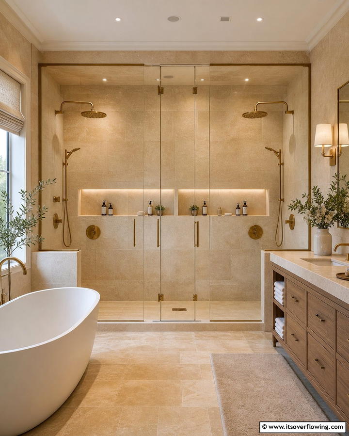 Horizontal Double Niche for Shared Showers - 25 Shower Niche Ideas for a Functional Bathroom