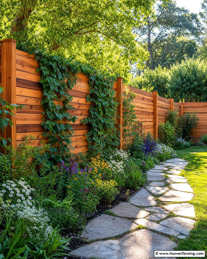 Horizontal Fence with Gabion Base - 25 Unique Horizontal Fence Ideas for Modern Landscaping