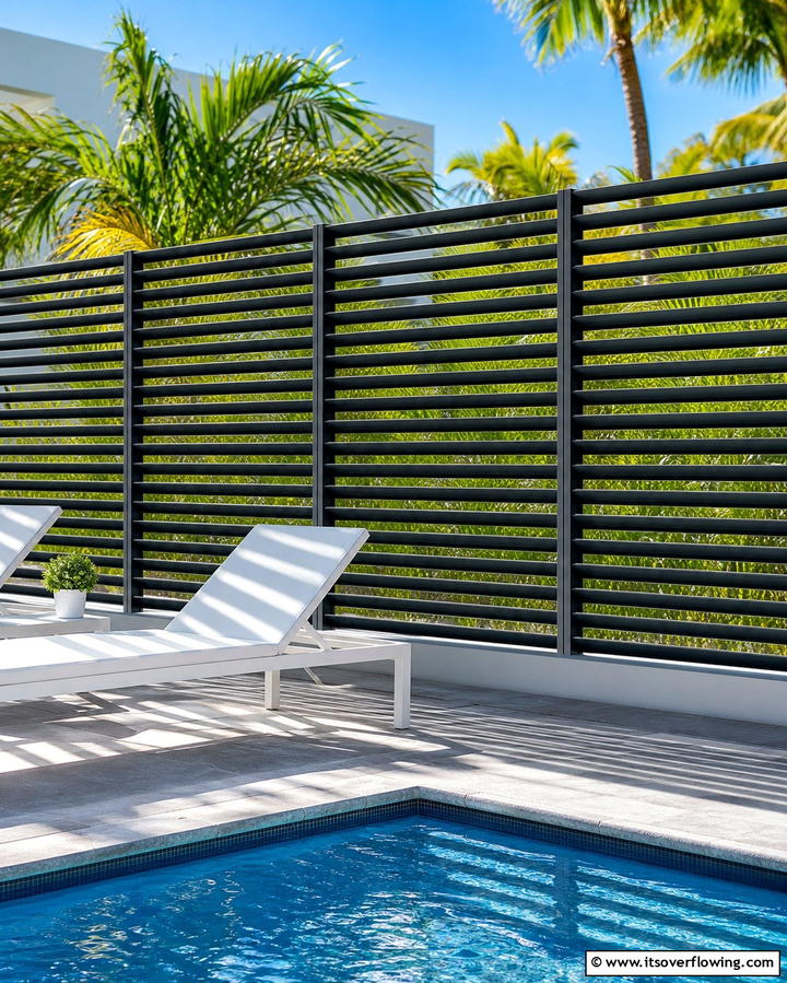 Horizontal Fence with Gabion Wall Base - 25 Unique Horizontal Fence Ideas for Modern Landscaping
