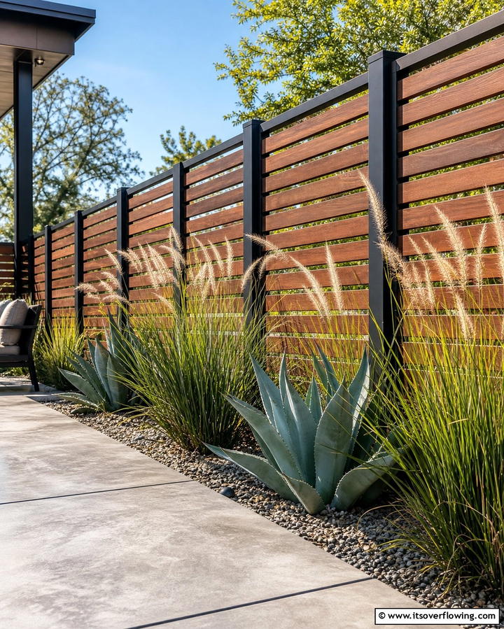 Horizontal Fence with Mixed MaterialsOne - 25 Unique Horizontal Fence Ideas for Modern Landscaping