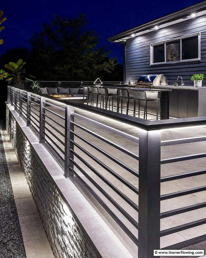 Horizontal Railing with LED Lighting - 25 Horizontal Deck Railing Ideas for Modern Homes