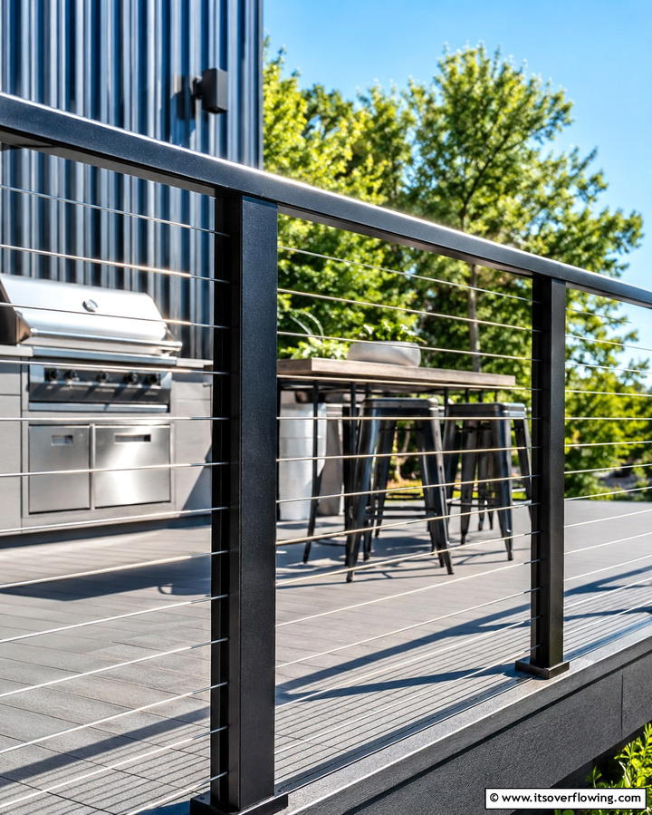 Horizontal Wire Mesh for a Trendy Touch - 25 Horizontal Deck Railing Ideas for Modern Homes