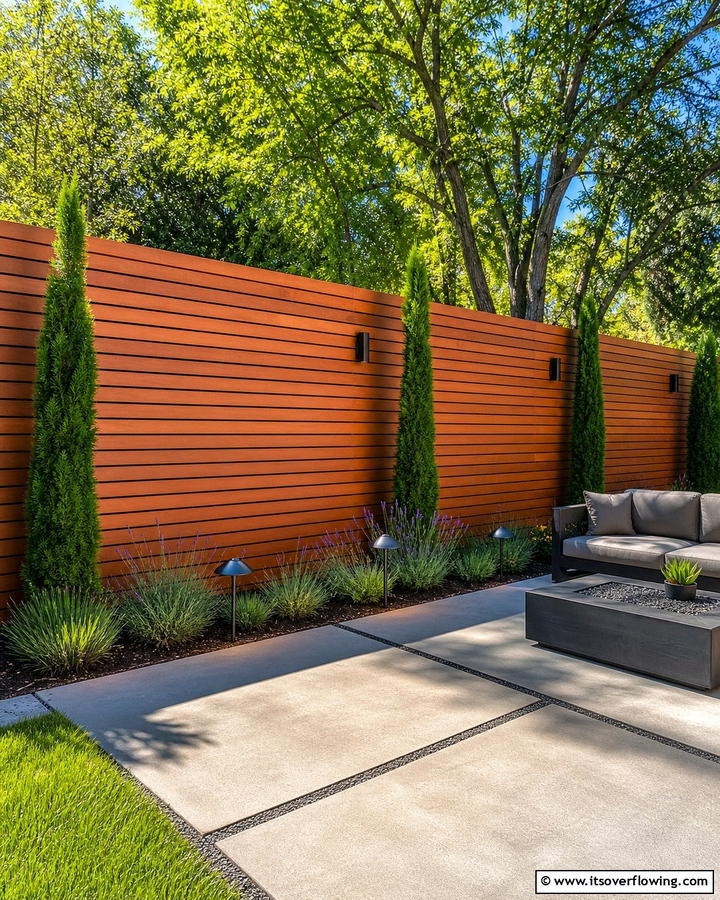 Horizontal Wood Slat Fence - 30 Cheap Privacy Fence Ideas- Affordable Outdoor Seclusion