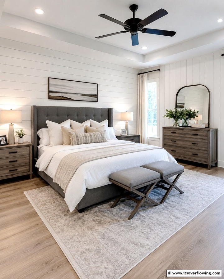 Horizontal and Vertical Combination - 25 Shiplap Bedroom Ideas for a Cozy and Chic Retreat