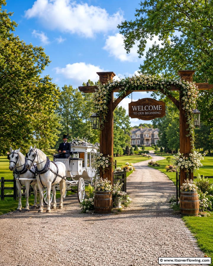 Horse Drawn Carriage Entrance - 25 Western Wedding Ideas for a Rustic Celebration