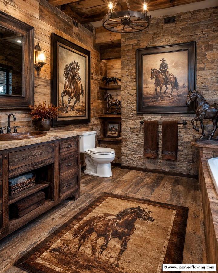 Horse Inspired Artwork - 20 Western Bathroom Ideas for a Rustic and Relaxing Retreat